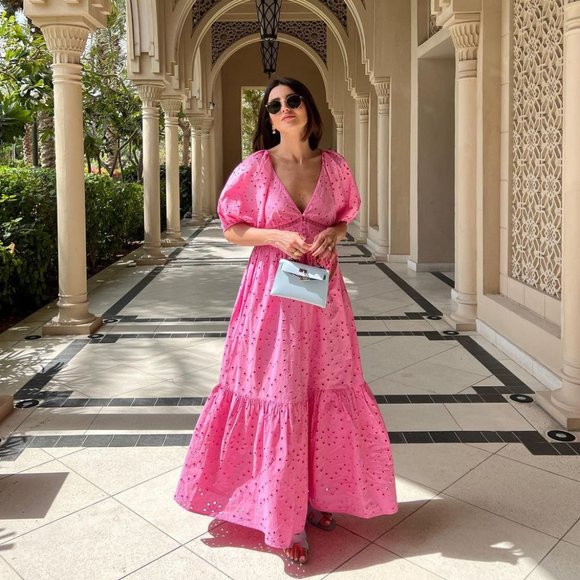 BLOGGER'S FAVE! Zara Openwork Embroidered Pink Dress NWT - Picture 4 of 16